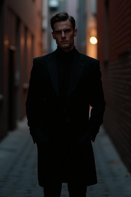 Black evening suit in laneway
